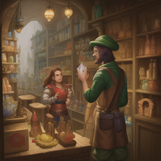 adventurer buying items at a store